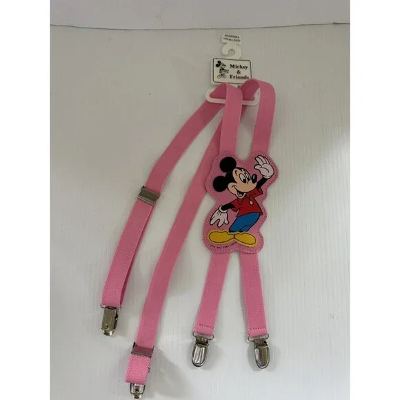 Vintage Mickey Mouse Suspenders Rare Pink Color Walt Disney Company